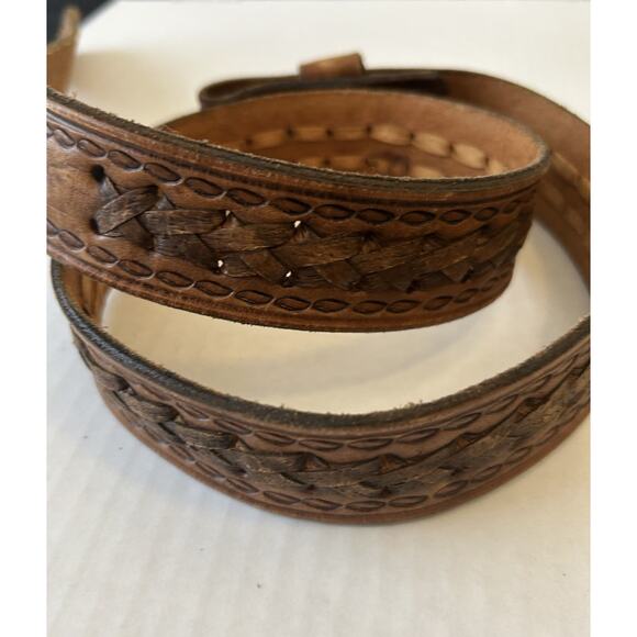 vintage TOOLED buckle belt 34 cowhide WESTERN braided RODEO brown COWBOY - Picture 12 of 15